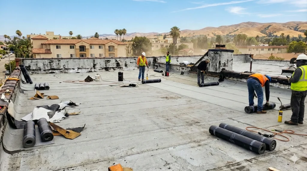 HOA flat roof repair on multi-unit building in Southern California